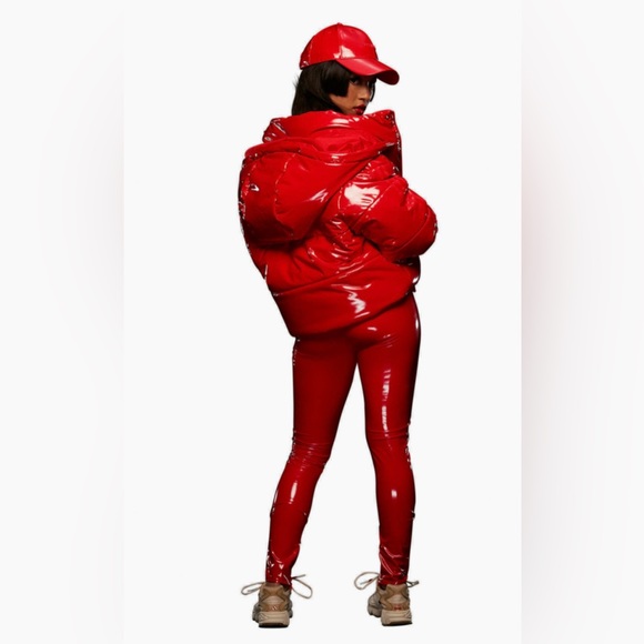 New with tags Ivy park adidas by Beyoncé red faux latex puffer. Large. - Picture 7 of 16